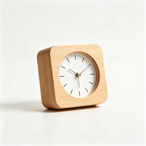 Square Wooden Analog Alarm Clock